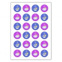 circular blue and purple stickers with a cute tooth picture and words "i lost a tooth"
